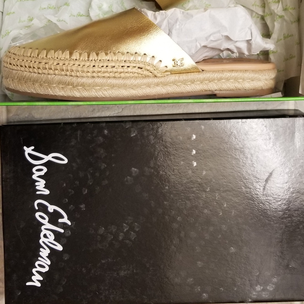 New gold Leather slip on shoes Austin Sam Edelman